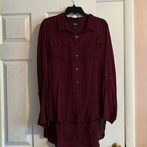 NWT Women’s XL Madeira Wine High-Low Button up Blouse